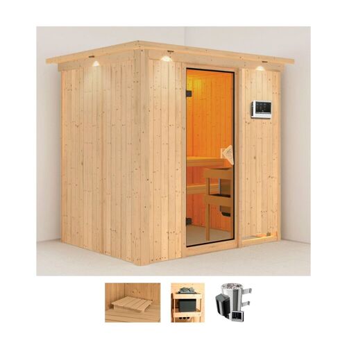 KARIBU Sauna „Finja“ Saunen 3,6-kW-Plug & Play Ofen mit externer Steuerung beige (naturbelassen) Saunen