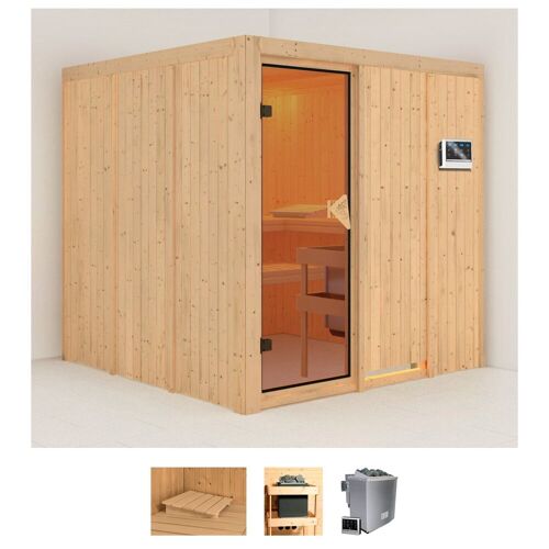 KARIBU Sauna „Romina“ Saunen 9-kW-Bio-Ofen mit externer Steuerung beige (naturbelassen) Saunen