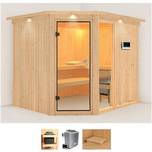 KARIBU Sauna „Frigga 3“ Saunen 9-kW-Ofen mit externer Steuerung beige (naturbelassen) Saunen