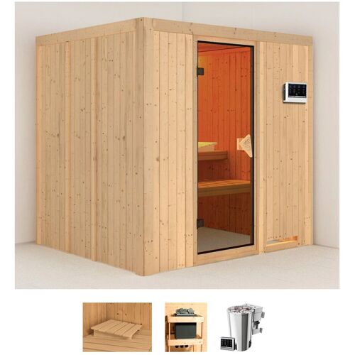 KARIBU Sauna „Dima“ Saunen 3,6-kW-Bio-Plug & Play Ofen mit externer Steuerung beige (naturbelassen) Saunen