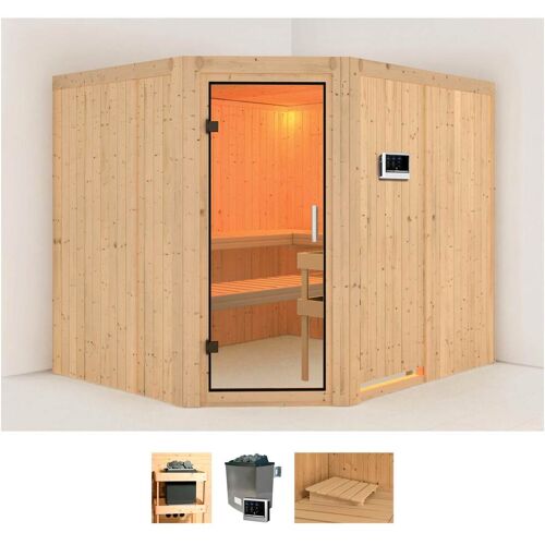 KARIBU Sauna „Marit“ Saunen 9-kW-Ofen mit externer Steuerung beige (naturbelassen) Saunen