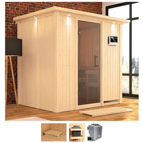 KARIBU Sauna „Bedine“ Saunen 9 KW-Bio-Ofen mit externer Steuerung beige (naturbelassen) Saunen