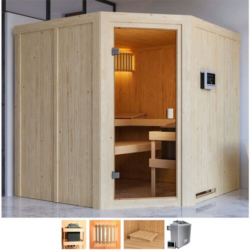 WELLTIME Sauna „Käthe“ Saunen 9-kW-Ofen mit ext. Steuerung beige (naturbelassen) Saunen