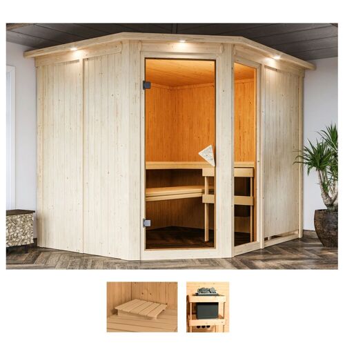 KARIBU Sauna „Frigga 3“ Saunen ohne Ofen beige (naturbelassen) Saunen