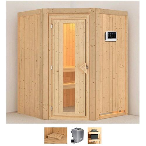 KARIBU Sauna „Liva“ Saunen 9 KW-Bio-Ofen mit externer Steuerung beige (naturbelassen) Saunen