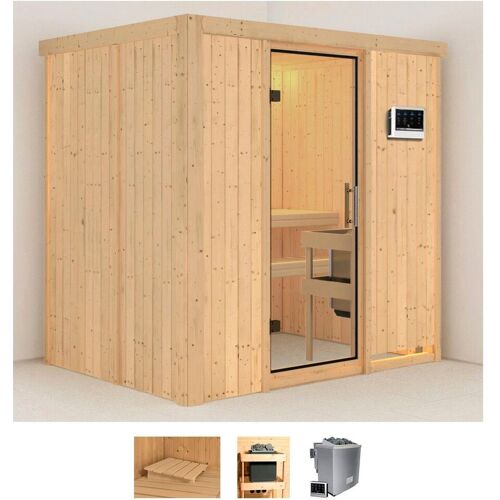 KARIBU Sauna „Bedine“ Saunen 9 KW-Bio-Ofen mit externer Steuerung beige (naturbelassen) Saunen