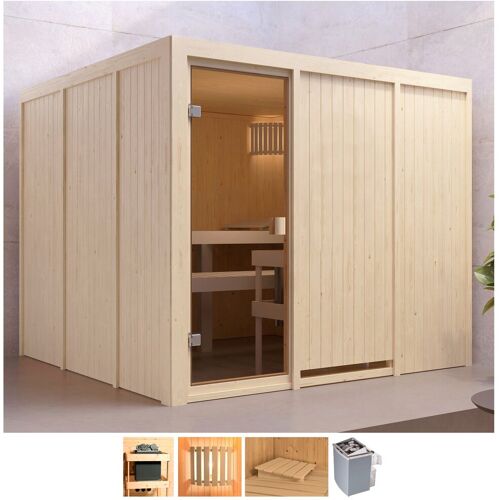 WELLTIME Sauna „Ferun“ Saunen 9-kW-Ofen mit int. Steuerung beige (naturbelassen) Saunen