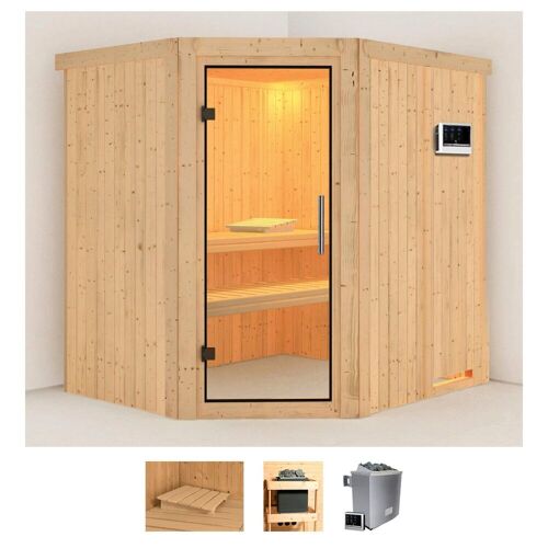 KARIBU Sauna „Stine“ Saunen 9 KW-Ofen mit externer Steuerung beige (naturbelassen) Saunen