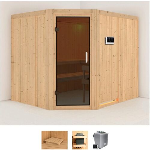 KARIBU Sauna „Marit“ Saunen 9-kW-Bio-Ofen mit externer Steuerung beige (naturbelassen) Saunen