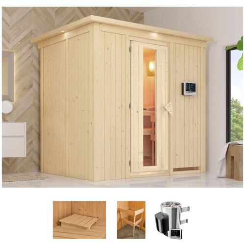 KARIBU Sauna „Bellin“ Saunen 3,6-kW-Plug & Play Ofen mit ext. Steuerung beige (naturbelassen) Saunen