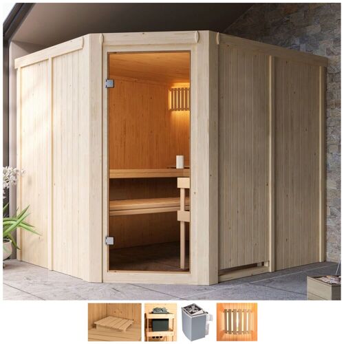 WELLTIME Sauna „Henrika“ Saunen 9-kW-Ofen mit int. Steuerung beige (naturbelassen) Saunen