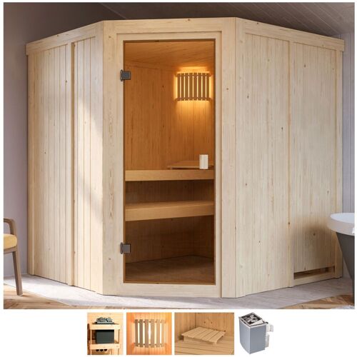 WELLTIME Sauna „Hilda“ Saunen 4,5-kW-Ofen mit int. Steuerung beige (naturbelassen) Saunen