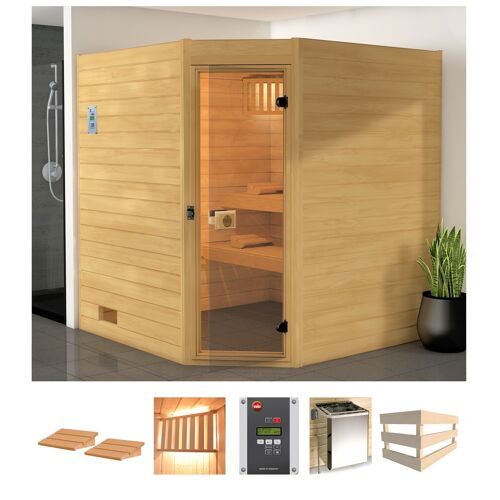 WEKA Sauna „Vaasa 2 Eck“ Saunen 7,5 kW Ofen mit ext. Steuerung beige (natur) Saunen