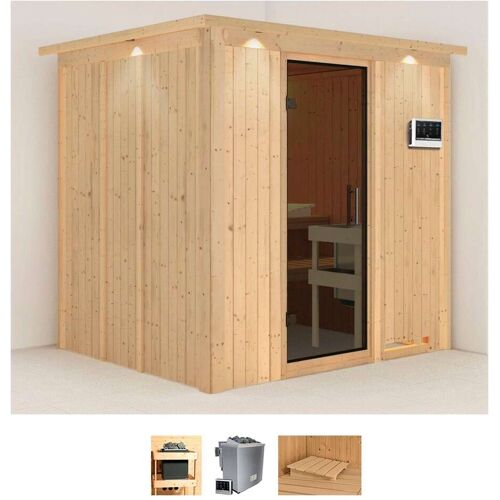 KARIBU Sauna „Solida“ Saunen 9 KW-Bio-Ofen mit externer Steuerung beige (naturbelassen) Saunen