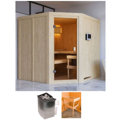 KARIBU Sauna „Koska“ Saunen mit Ofen 9 kW integr. Strg. beige (natur) Saunen