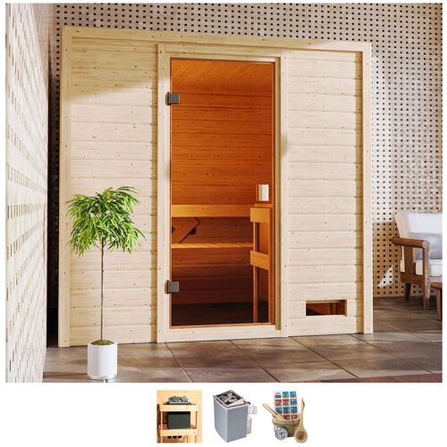 WELLTIME Sauna „Ricky“ Saunen 4,5-kW-Ofen mit int. Steuerung beige (naturbelassen) Saunen