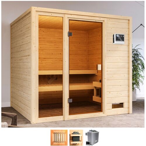 WELLTIME Sauna „Jackie“ Saunen 9-kW-Bio-Ofen mit ext. Steuerung beige (naturbelassen) Saunen