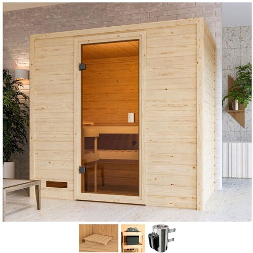 WELLTIME Sauna „Sunie“ Saunen 3,6-kW-Plug & Play Ofen mit int. Steuerung beige (naturbelassen) Saunen