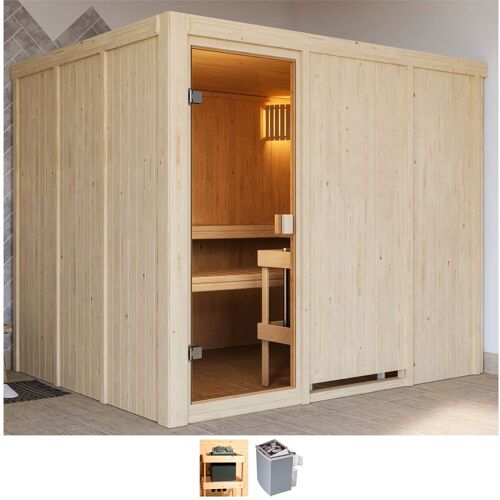 WELLTIME Sauna „Nando“ Saunen 9-kW-Ofen mit int. Steuerung beige (naturbelassen) Saunen