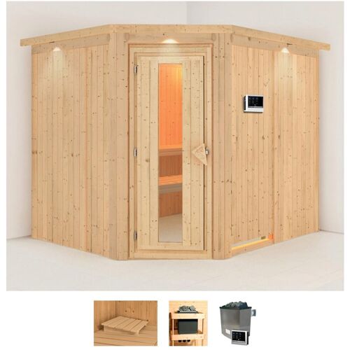 KARIBU Sauna „Marit“ Saunen 9-kW-Ofen mit externer Steuerung beige (naturbelassen) Saunen