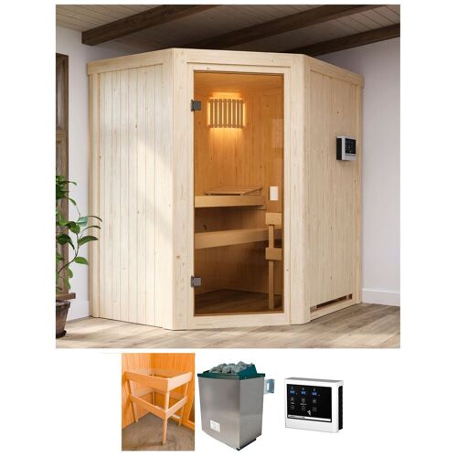 KARIBU Sauna „Fausin“ Saunen mit Ofen 9 kW ext. Strg. beige (natur) Saunen