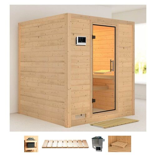 KARIBU Sauna „Menja“ Saunen 9-kW-Ofen mit externer Steuerung beige (naturbelassen) Saunen