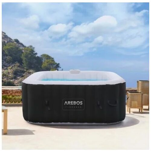 AREBOS Aufblasbarer Spa für drinnen und draußen 4 Personen 154x154cm 100 Massagedüsen Wellness Spa Heizung Aufblasbare Massage Quadrat 600 Liter – Anthrazit