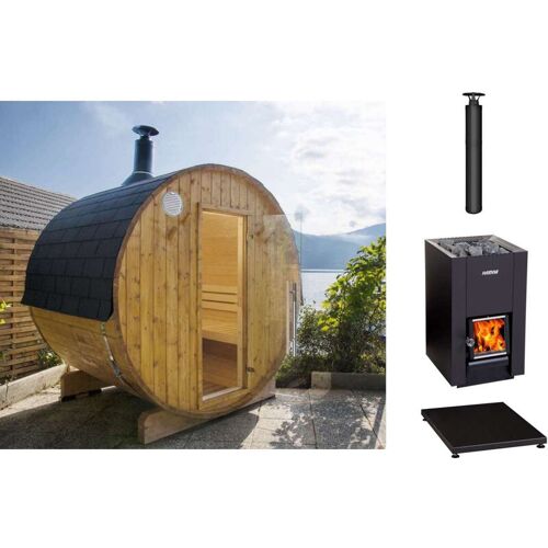 Harvia – Kammi 220 Saunafass Komplett-Set mit Holzofen und Schornstein 220 x 220 cm Outdoorsauna aus f