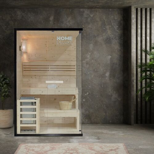 Home Deluxe Traditionelle Sauna – Shadow – Größe m – 120 x 120 x 190 cm – hochwertiges Fichtenholz, inkl. Ofen, Saunazubehör i Dampfsauna Aufgusssauna Finnische
