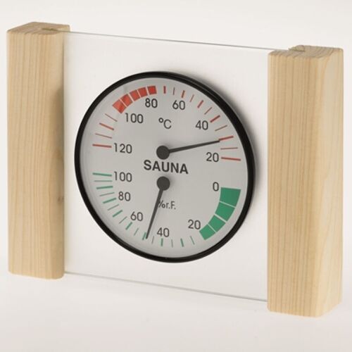 INFRAWORLD Klimamesser mit Glas Holzrahmen in Fichte Sauna Thermometer Hygrometer – Infraworld