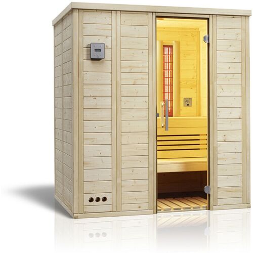 INFRAWORLD Sauna Vitalis Complete 184 Fichte Massivholzsauna Infrarotstrahler 184x119x200 cm Sauna Vitalis 184 Complete ohne Saunaofen und Steuerung – Infraworld