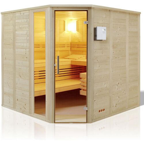 INFRAWORLD Urban 209 Ecke Saunakabine Massivholzsauna aus nordischer Fichte 209x209x200 cm Sauna Urban Ecke 209 ohne Saunaofen und Steuerung – Infraworld