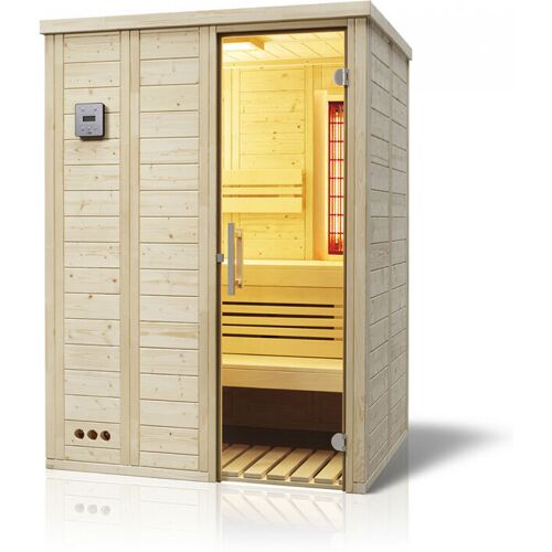 INFRAWORLD Vitalis 148 Complete Fichte Saunakabine mit Infrarotstrahler 148x119x200 cm Sauna Vitalis 148 Complete ohne Saunaofen und Steuerung – Infraworld