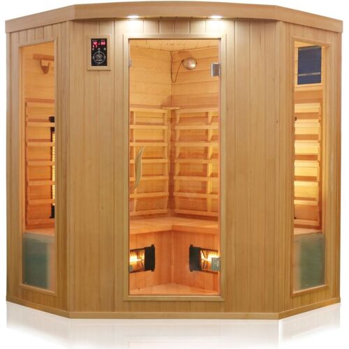 Dewello® Infrarotkabine Infrarotsauna HALEY, inkl. Vollspektrumstrahler für 2-4 Personen – LED-Farblicht – Wärmekabine mit Radio, Bluetooth 160cm x