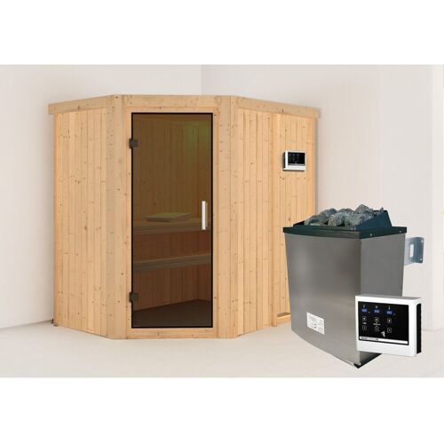 Karibu Sauna „Havasu“ SET naturbelassen mit 9kW Ofen