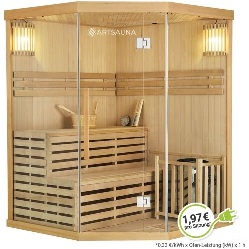 Artsauna Saunakabine Espoo150 Premium mit Harvia Ofen – 3 Personen – Hemlock Holz & Glasfront