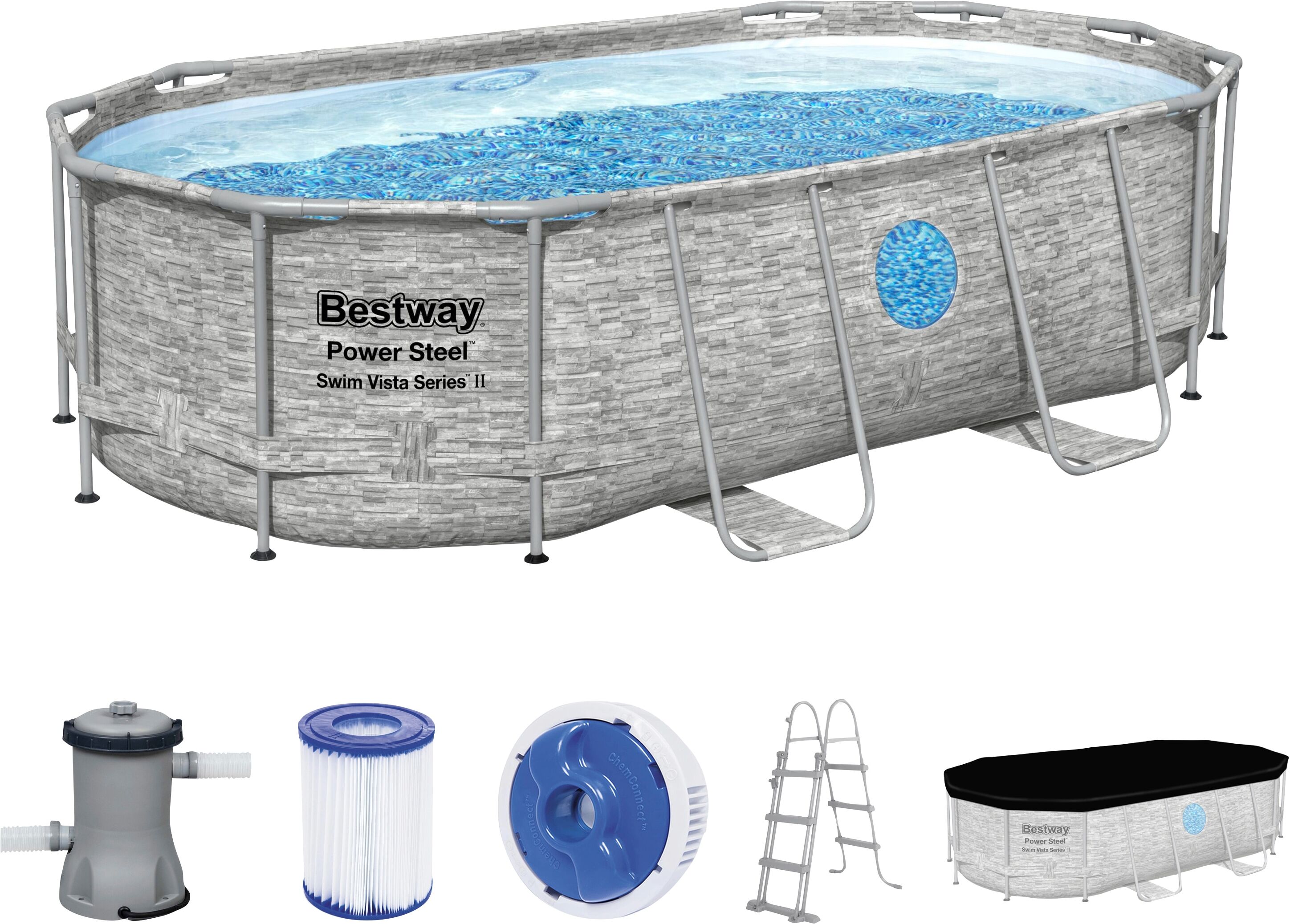 Framepool BESTWAY "PowerSteel oval" Schwimmbecken Gr. B/H/L: Breite 250 cm x Höhe 100 cm x Länge 427 cm, 7250 l, grau Frame-Pools BxLxH: 250x427x100 cm