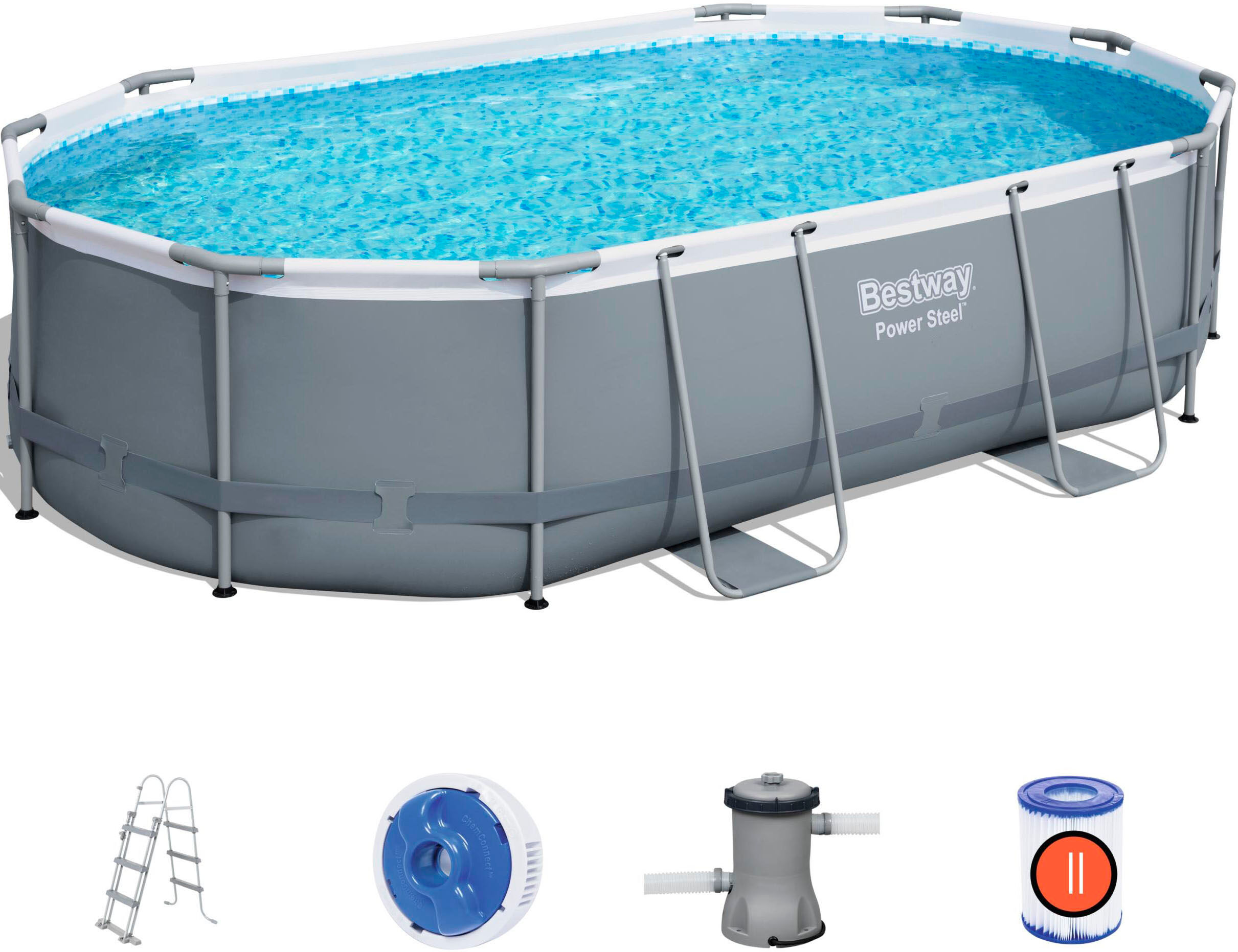 Framepool BESTWAY "Power Steel™" Schwimmbecken Gr. B/H/L: Breite 488 cm x Höhe 107 cm x Länge 305 cm, 10949 l, grau Frame-Pools 488 x 305 107 cm