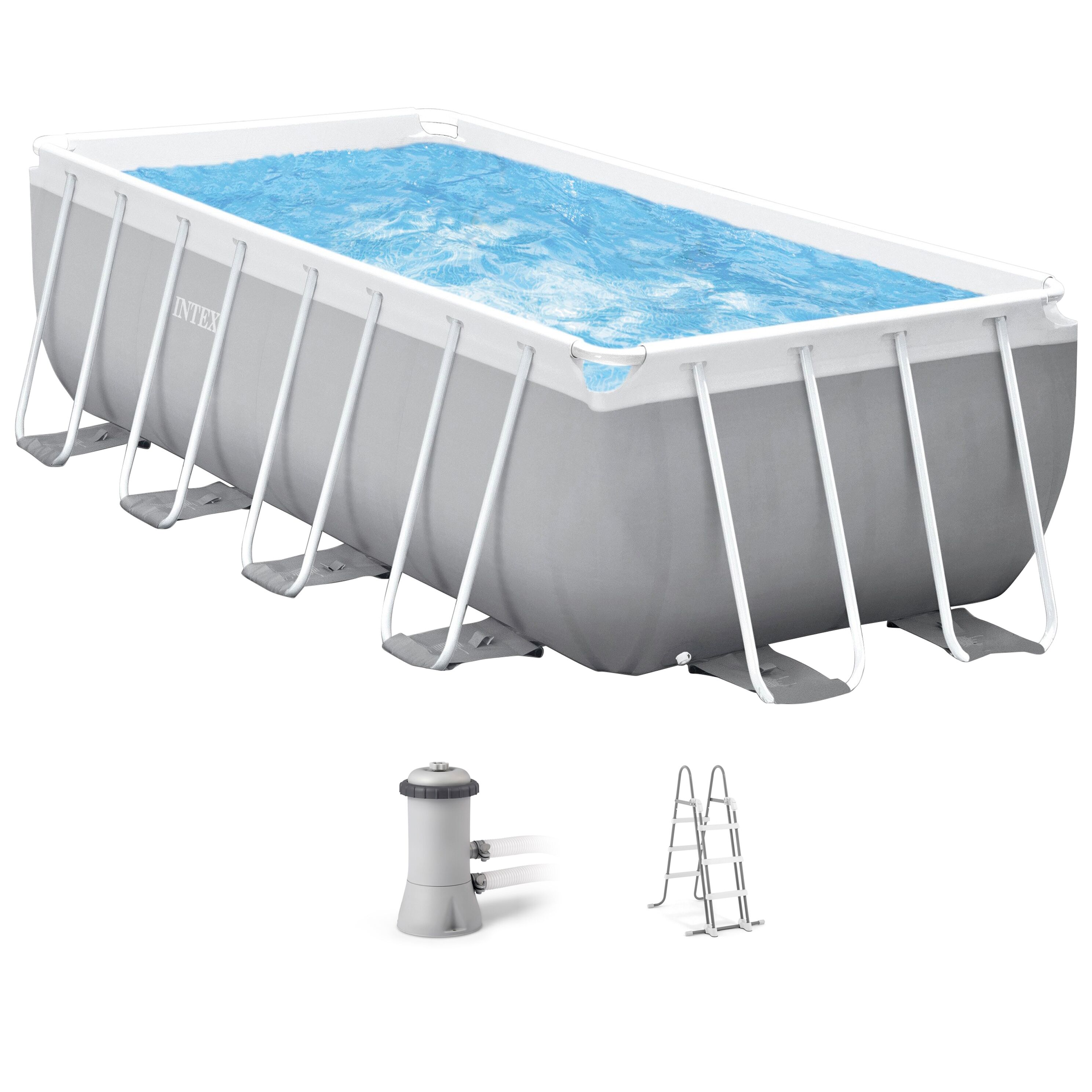 Framepool INTEX "PrismFrame" Schwimmbecken Gr. B/H/L: Breite 200 cm x Höhe 122 cm x Länge 400 cm, 8418 l, grau (grau, blau) Frame-Pools BxLxH: 200x400x122 cm