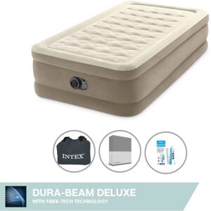 Intex Airbed - 1-Person - 99 x 191 x 46 cm - Beige - Med indbygget pumpe + Monteringslag antracit + Reparationssæt