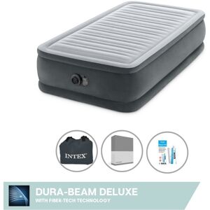 Intex Airbed - 1-Person - 99 x 191 x 46 cm - Grå - Med indbygget pumpe, Monteringslag antracit og Reparationssæt