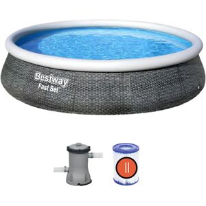 Deuba Fast Set Pool Swimmingpool Runde Rattan Optik + Filterpumpe 396x84