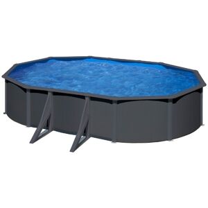 Piscine acier Louko - Gris anthracite - Ovale - 5,27 m x 3,27 m x 1,22 m - Gre - Piscine acier - Publicité