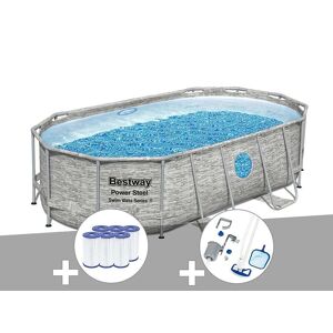 Kit piscine tubulaire ovale Bestway Power Steel SwimVista avec hublots 4,27 x 2,50 x 1,00 m + 6 cartouches de filtration + Kit d'entretien Deluxe - Publicité