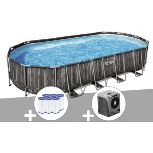 Kit piscine tubulaire ovale Bestway Power Steel décor bois 7,32 x 3,66 x 1,22 m + 6 cartouches de filtration + Pompe à chaleur - Publicité