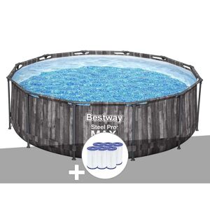 Kit piscine tubulaire ronde Bestway Steel Pro Max décor bois 3,66 x 1,00 m + 6 cartouches de filtration - Publicité