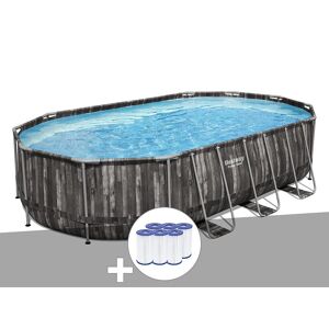 Kit piscine tubulaire ovale Bestway Power Steel décor bois 6,10 x 3,66 x 1,22 m + 6 cartouches de filtration - Publicité