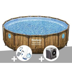 Kit piscine tubulaire ronde Bestway Power Steel avec hublots 4,88 x 1,22 m + Kit d'entretien Deluxe + Pompe à chaleur - Publicité