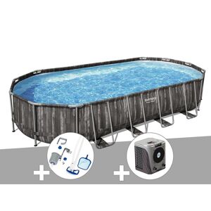 Kit piscine tubulaire ovale Bestway Power Steel décor bois 7,32 x 3,66 x 1,22 m + Kit d'entretien Deluxe + Pompe à chaleur - Publicité
