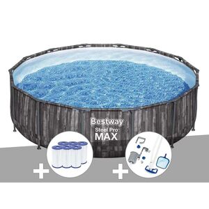 Kit piscine tubulaire ronde Bestway Steel Pro Max décor bois, 4,27 x 1,07 m + 6 cartouches de filtration + Kit d'entretien Deluxe - Publicité